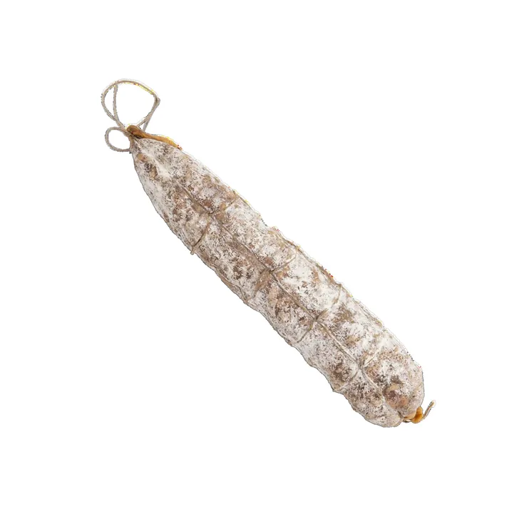 A bare Grand Saucisson tied in a cotton binding net.